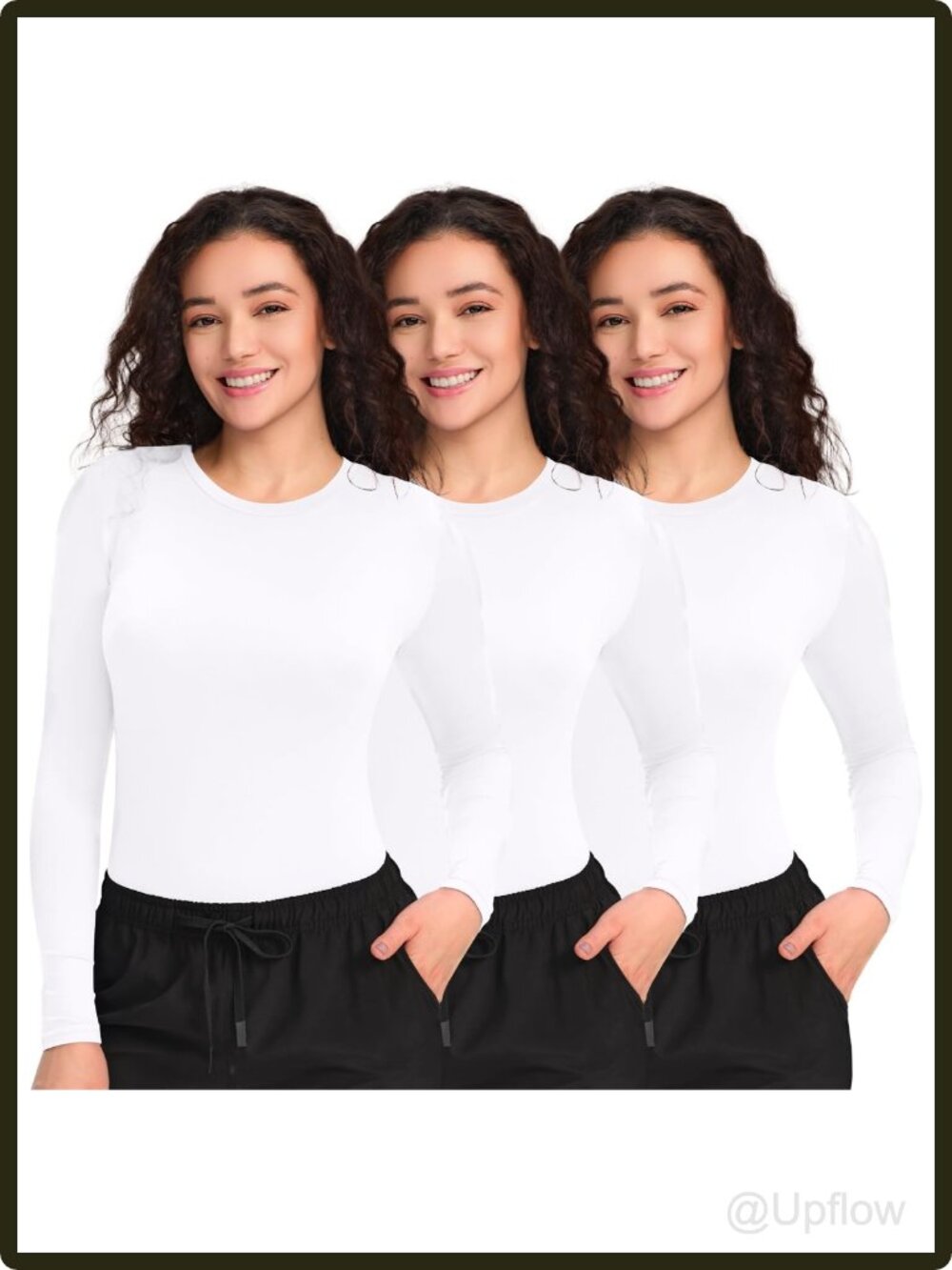 Women's Long Sleeve Underscrub Crew Neck Slim Fit Base Layer 3 Pack Stretch
